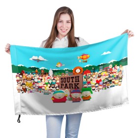 Флаг 3D с принтом South Park в городе Новоалтайск, 100% полиэстер | плотность ткани — 95 г/м2, размер — 67 х 109 см. Принт наносится с одной стороны | south park | sp | батерс | баттерс | гарисон | енот | кайл  брофловски | картман | кеннет | кенни | маки | макки | маккормик | марш | мистер | мистереон | мультфильм | полотенчик | ренди | саус парк | сауспарк
