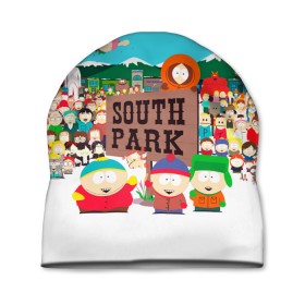 Шапка 3D с принтом South Park в городе Новоалтайск, 100% полиэстер | универсальный размер, печать по всей поверхности изделия | Тематика изображения на принте: south park | sp | батерс | баттерс | гарисон | енот | кайл  брофловски | картман | кеннет | кенни | маки | макки | маккормик | марш | мистер | мистереон | мультфильм | полотенчик | ренди | саус парк | сауспарк