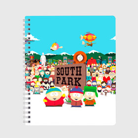 Тетрадь с принтом South Park в городе Новоалтайск, 100% бумага | 48 листов, плотность листов — 60 г/м2, плотность картонной обложки — 250 г/м2. Листы скреплены сбоку удобной пружинной спиралью. Уголки страниц и обложки скругленные. Цвет линий — светло-серый
 | south park | sp | батерс | баттерс | гарисон | енот | кайл  брофловски | картман | кеннет | кенни | маки | макки | маккормик | марш | мистер | мистереон | мультфильм | полотенчик | ренди | саус парк | сауспарк