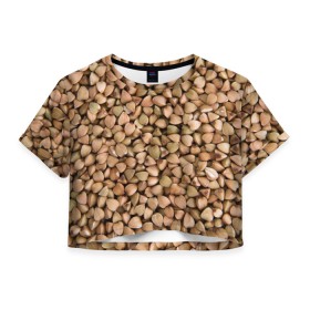 Женская футболка Crop-top 3D с принтом Гречка Греча в городе Новоалтайск, 100% полиэстер | круглая горловина, длина футболки до линии талии, рукава с отворотами | Тематика изображения на принте: covid | covid 19 | grechka | бум гречки | греча | гречиха | гречка | гречневая крупа | коронавирус | нет гречки | пандемия | паника | скупили гречку | текстура гречки