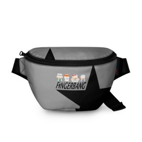 Поясная сумка 3D с принтом FINGERBANG в городе Новоалтайск, 100% полиэстер | плотная ткань, ремень с регулируемой длиной, внутри несколько карманов для мелочей, основное отделение и карман с обратной стороны сумки застегиваются на молнию | south park | sp | батерс | баттерс | гарисон | енот | кайл  брофловски | картман | кеннет | кенни | маки | макки | маккормик | марш | мистер | мистереон | мультфильм | полотенчик | ренди | саус парк | сауспарк