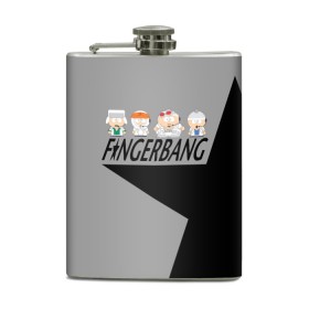 Фляга с принтом FINGERBANG в городе Новоалтайск, металлический корпус | емкость 0,22 л, размер 125 х 94 мм. Виниловая наклейка запечатывается полностью | south park | sp | батерс | баттерс | гарисон | енот | кайл  брофловски | картман | кеннет | кенни | маки | макки | маккормик | марш | мистер | мистереон | мультфильм | полотенчик | ренди | саус парк | сауспарк