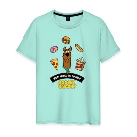 Мужская футболка хлопок с принтом Scooby Snack в городе Новоалтайск, 100% хлопок | прямой крой, круглый вырез горловины, длина до линии бедер, слегка спущенное плечо. | scooby doo | vdosadir | еда | пицца | скуберт фон дуенхеймер | скуби ду | уильям ханна