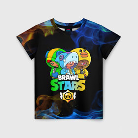 Детская футболка 3D с принтом Brawl Stars Leon Trio в городе Новоалтайск, 100% гипоаллергенный полиэфир | прямой крой, круглый вырез горловины, длина до линии бедер, чуть спущенное плечо, ткань немного тянется | brawl stars | brawl stars leon | leon | leon green | leon sally | leon shark | бравл старс | леон | леон акула | леон огонь | леон салли | леон старс