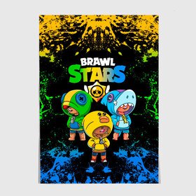 Постер с принтом Brawl Stars Leon Trio в городе Новоалтайск, 100% бумага
 | бумага, плотность 150 мг. Матовая, но за счет высокого коэффициента гладкости имеет небольшой блеск и дает на свету блики, но в отличии от глянцевой бумаги не покрыта лаком | brawl stars | brawl stars leon | leon | leon green | leon sally | leon shark | бравл старс | леон | леон акула | леон огонь | леон салли | леон старс