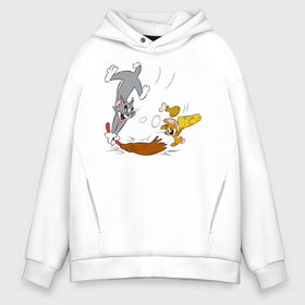 Мужское худи Oversize хлопок с принтом Tom&Jerry в городе Новоалтайск, френч-терри — 70% хлопок, 30% полиэстер. Мягкий теплый начес внутри —100% хлопок | боковые карманы, эластичные манжеты и нижняя кромка, капюшон на магнитной кнопке | Тематика изображения на принте: spike | tom  jerry | tom and jerry | tomjerry | tuffy | vdgerir | мамочка два тапочка | том и джери | том и джерри
