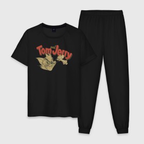 Мужская пижама хлопок с принтом Tom&Jerry retro в городе Новоалтайск, 100% хлопок | брюки и футболка прямого кроя, без карманов, на брюках мягкая резинка на поясе и по низу штанин
 | spike | tom  jerry | tom and jerry | tomjerry | tuffy | vdgerir | мамочка два тапочка | том и джери | том и джерри