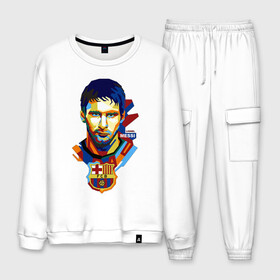 Мужской костюм хлопок с принтом MESSI BARCELONA в городе Новоалтайск, 100% хлопок | на свитшоте круглая горловина, мягкая резинка по низу. Брюки заужены к низу, на них два вида карманов: два “обычных” по бокам и два объемных, с клапанами, расположенные ниже линии бедра. Брюки с мягкой трикотажной резинкой на поясе и по низу штанин. В поясе для дополнительного комфорта — широкие завязки | argentina | barca | barcelona | football | lionel | messi | аргентина | барса | барселона | лионель | месси | футбол
