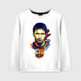 Детский лонгслив хлопок с принтом MESSI BARCELONA в городе Новоалтайск, 100% хлопок | круглый вырез горловины, полуприлегающий силуэт, длина до линии бедер | argentina | barca | barcelona | football | lionel | messi | аргентина | барса | барселона | лионель | месси | футбол