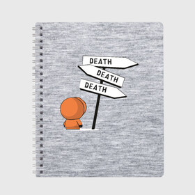 Тетрадь с принтом DEATH в городе Новоалтайск, 100% бумага | 48 листов, плотность листов — 60 г/м2, плотность картонной обложки — 250 г/м2. Листы скреплены сбоку удобной пружинной спиралью. Уголки страниц и обложки скругленные. Цвет линий — светло-серый
 | cartman | kenny | kyle | south park | stan | кайл | картман | кенни | стэн | южный парк