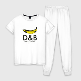 Женская пижама хлопок с принтом Dolce and Banana в городе Новоалтайск, 100% хлопок | брюки и футболка прямого кроя, без карманов, на брюках мягкая резинка на поясе и по низу штанин | banan | banana | dg | dolce banana | dolce gabana | dolce gabbana | антибренд | банан | бананы | гнилой | дольче габана | дольче габбана | крутая | модная | пародия | прикол | тренд