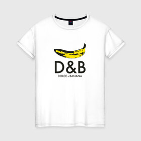 Женская футболка хлопок с принтом Dolce and Banana в городе Новоалтайск, 100% хлопок | прямой крой, круглый вырез горловины, длина до линии бедер, слегка спущенное плечо | banan | banana | dg | dolce banana | dolce gabana | dolce gabbana | антибренд | банан | бананы | гнилой | дольче габана | дольче габбана | крутая | модная | пародия | прикол | тренд