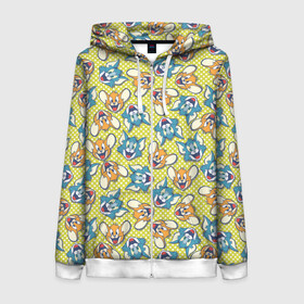 Женская толстовка 3D на молнии с принтом Tom&Jerry pattern в городе Новоалтайск, 100% полиэстер | длина до линии бедра, манжеты и пояс оформлены мягкой тканевой резинкой, двухслойный капюшон со шнурком для регулировки, спереди молния, по бокам два кармана | spike | tom  jerry | tom and jerry | tomjerry | tuffy | vdgerir | мамочка два тапочка | том и джери | том и джерри