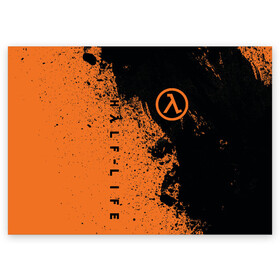 Поздравительная открытка с принтом Half-Life в городе Новоалтайск, 100% бумага | плотность бумаги 280 г/м2, матовая, на обратной стороне линовка и место для марки
 | half life | hl | valve | брызги | гордон фримен | игра | лямбда | оранжевый | потертости | халф лайф | халфа | хл
