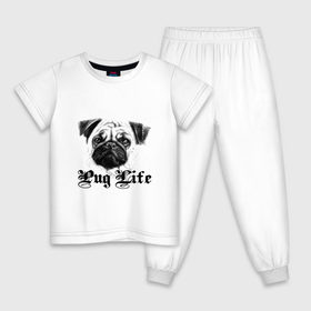 Детская пижама хлопок с принтом Pug life в городе Новоалтайск, 100% хлопок |  брюки и футболка прямого кроя, без карманов, на брюках мягкая резинка на поясе и по низу штанин
 | pug life | арт | животные | мопс | собака | собачья жизнь
