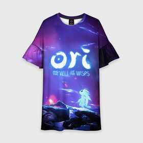 Детское платье 3D с принтом Ori and the Will of the Wisps в городе Новоалтайск, 100% полиэстер | прямой силуэт, чуть расширенный к низу. Круглая горловина, на рукавах — воланы | Тематика изображения на принте: ori | ori and the will of the wisps | игра | игры | ори | ори 2 | платформер