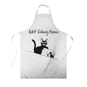 Фартук 3D с принтом Kikis Delivery Service в городе Новоалтайск, 100% полиэстер | общий размер — 65 х 85 см, ширина нагрудника — 26 см, горловина — 53 см, длина завязок — 54 см, общий обхват в поясе — 173 см. Принт на завязках и на горловине наносится с двух сторон, на основной части фартука — только с внешней стороны | ведьмина служба доставки | студия гибли | хаяо миядзаки