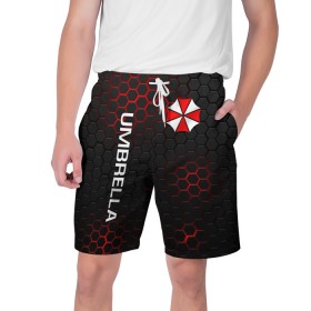Мужские шорты 3D с принтом UMBRELLA CORP в городе Новоалтайск,  полиэстер 100% | прямой крой, два кармана без застежек по бокам. Мягкая трикотажная резинка на поясе, внутри которой широкие завязки. Длина чуть выше колен | Тематика изображения на принте: ada wong | biohazard | leon | nemesis | project resistance | raccoon city | re | re3 | resident evil | resident evil 3 | rpd | stars | umbrella | ада вонг | амбрелла | немезис | ужасы