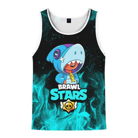 Мужская майка 3D с принтом BRAWL STARS LEON SHARK в городе Новоалтайск, 100% полиэстер | круглая горловина, приталенный силуэт, длина до линии бедра. Пройма и горловина окантованы тонкой бейкой | Тематика изображения на принте: 8 bit | 8 бит | bibi | brawl stars | crow | el brown | leon | leon shark | max | mr.p | sally leon | shark | stars | virus | werewolf | акула | биби | вирус | ворон | леон | оборотень | пингвин
