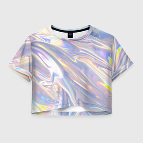 Женская футболка Crop-top 3D с принтом Фольга в городе Новоалтайск, 100% полиэстер | круглая горловина, длина футболки до линии талии, рукава с отворотами | abstraction | абстрактный фон | абстракция | блестящая | блестящий | глянец | глянцевый | калейдоскоп | переливающийся | психоделика | разводы | разводы краски | текстура | фольга