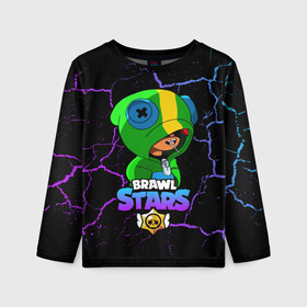 Детский лонгслив 3D с принтом BRAWL STARS LEON в городе Новоалтайск, 100% полиэстер | длинные рукава, круглый вырез горловины, полуприлегающий силуэт
 | bibi | brawl | brawl stars | crow | leon | max | sally | shark | stars | акула | биби | бравл | бравл старс | браво старс | игра | компьютерная | кров | леон | леон акула | старс | шарк