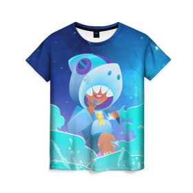 Женская футболка 3D с принтом LEON SHARK - BRAWL STARS в городе Новоалтайск, 100% полиэфир ( синтетическое хлопкоподобное полотно) | прямой крой, круглый вырез горловины, длина до линии бедер | 8 bit | 8 бит | 8bit | 8бит | brawl | crow | game | games | leon | max | mr.p | sandy | spike | star | stars | брав | бравл | браво | ворон | звезда | звезды | игра | игры | кроу | леон | макс | сенди | спайк | старс | сэнди