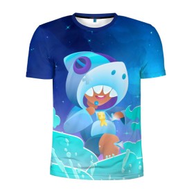 Мужская футболка 3D спортивная с принтом LEON SHARK - BRAWL STARS в городе Новоалтайск, 100% полиэстер с улучшенными характеристиками | приталенный силуэт, круглая горловина, широкие плечи, сужается к линии бедра | 8 bit | 8 бит | 8bit | 8бит | brawl | crow | game | games | leon | max | mr.p | sandy | spike | star | stars | брав | бравл | браво | ворон | звезда | звезды | игра | игры | кроу | леон | макс | сенди | спайк | старс | сэнди