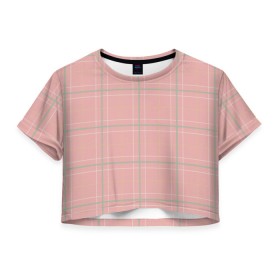 Женская футболка Crop-top 3D с принтом Шотландка Розовая в городе Новоалтайск, 100% полиэстер | круглая горловина, длина футболки до линии талии, рукава с отворотами | Тематика изображения на принте: в клетку | в клеточку | классика | классические | клетка | клетчатые | красная клетка | шотландка | шотландская клетка