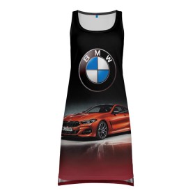 Платье-майка 3D с принтом BMW в городе Новоалтайск, 100% полиэстер | полуприлегающий силуэт, широкие бретели, круглый вырез горловины, удлиненный подол сзади. | bmw | car | germany | prestige | red | автомобиль | бмв | германия | красный | престиж