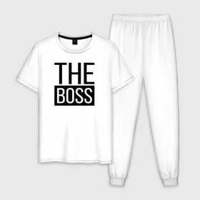 Мужская пижама хлопок с принтом The boss в городе Новоалтайск, 100% хлопок | брюки и футболка прямого кроя, без карманов, на брюках мягкая резинка на поясе и по низу штанин
 | босс | коллега | коллеге | лучший сотрудник | начальник | офис | офисный планктон | офисный работник | подарок коллеге | работа | сотрудник | сотруднику | шеф | юмор | юмор коллеге
