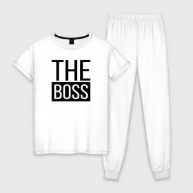 Женская пижама хлопок с принтом The boss в городе Новоалтайск, 100% хлопок | брюки и футболка прямого кроя, без карманов, на брюках мягкая резинка на поясе и по низу штанин | босс | коллега | коллеге | лучший сотрудник | начальник | офис | офисный планктон | офисный работник | подарок коллеге | работа | сотрудник | сотруднику | шеф | юмор | юмор коллеге