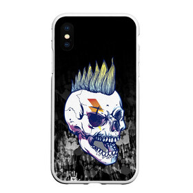 Чехол для iPhone XS Max матовый с принтом Череп с ирокезы в городе Новоалтайск, Силикон | Область печати: задняя сторона чехла, без боковых панелей | pank | rock | skull | ирокез | модная | модный | музыка | панк | рок | рокер | скелет | череп