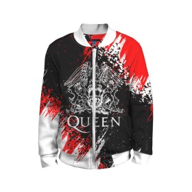 Детский бомбер 3D с принтом QUEEN. в городе Новоалтайск, 100% полиэстер | застегивается на молнию, по бокам два кармана без застежек, мягкие манжеты, по низу бомбера и на воротнике — эластичная резинка | queen | квин | мистер робот | музыка | рами малек | рок | фредди меркьюри