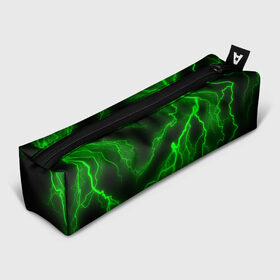 Пенал 3D с принтом МОЛНИЯ GREEN NEON в городе Новоалтайск, 100% полиэстер | плотная ткань, застежка на молнии | Тематика изображения на принте: гроза | гром | молния | небо | неон | неоновый | ночь | природа | разряд | текстура | ток | электричество | яркий