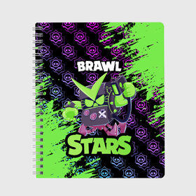 Тетрадь с принтом BRAWL STARS VIRUS 8 BIT в городе Новоалтайск, 100% бумага | 48 листов, плотность листов — 60 г/м2, плотность картонной обложки — 250 г/м2. Листы скреплены сбоку удобной пружинной спиралью. Уголки страниц и обложки скругленные. Цвет линий — светло-серый
 | 8 bit | bibi | brawl stars | crow | el brown | leon | leon shark | max | mecha | mecha crow | mr.p | sally leon | shark | virus 8 bit | werewolf | берли | биби | бравл старс | ворон | леон | макс | оборотень