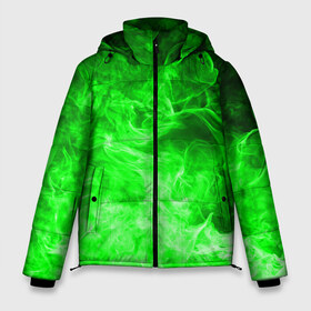 Мужская зимняя куртка 3D с принтом ОГОНЬ GREEN NEON в городе Новоалтайск, верх — 100% полиэстер; подкладка — 100% полиэстер; утеплитель — 100% полиэстер | длина ниже бедра, свободный силуэт Оверсайз. Есть воротник-стойка, отстегивающийся капюшон и ветрозащитная планка. 

Боковые карманы с листочкой на кнопках и внутренний карман на молнии. | битва огней | зеленый | неон | неоновый | огонь | пламя | пожар | салатовый | стихия | текстура | цветной | яркий