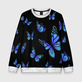 Детский свитшот 3D с принтом НЕОНОВЫЕ БАБОЧКИ | BUTTERFLY NEON в городе Новоалтайск, 100% полиэстер | свободная посадка, прямой крой, мягкая тканевая резинка на рукавах и понизу свитшота | animals | blue | butterflies | game | insects | life is strange | moth | wings | бабочки | животные | игра | крылья | мотылек | насекомые