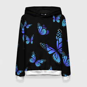 Женская толстовка 3D с принтом НЕОНОВЫЕ БАБОЧКИ | BUTTERFLY NEON в городе Новоалтайск, 100% полиэстер  | двухслойный капюшон со шнурком для регулировки, мягкие манжеты на рукавах и по низу толстовки, спереди карман-кенгуру с мягким внутренним слоем. | animals | blue | butterflies | game | insects | life is strange | moth | wings | бабочки | животные | игра | крылья | мотылек | насекомые