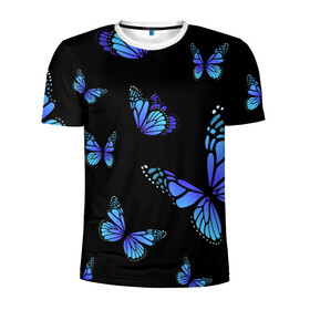 Мужская футболка 3D спортивная с принтом НЕОНОВЫЕ БАБОЧКИ | BUTTERFLY NEON в городе Новоалтайск, 100% полиэстер с улучшенными характеристиками | приталенный силуэт, круглая горловина, широкие плечи, сужается к линии бедра | Тематика изображения на принте: animals | blue | butterflies | game | insects | life is strange | moth | wings | бабочки | животные | игра | крылья | мотылек | насекомые