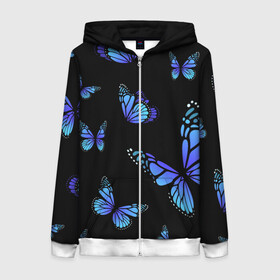 Женская толстовка 3D на молнии с принтом НЕОНОВЫЕ БАБОЧКИ | BUTTERFLY NEON в городе Новоалтайск, 100% полиэстер | длина до линии бедра, манжеты и пояс оформлены мягкой тканевой резинкой, двухслойный капюшон со шнурком для регулировки, спереди молния, по бокам два кармана | animals | blue | butterflies | game | insects | life is strange | moth | wings | бабочки | животные | игра | крылья | мотылек | насекомые