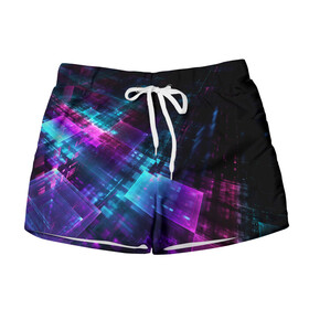 Женские шорты 3D с принтом НЕОНОВАЯ АБСТРАКЦИЯ в городе Новоалтайск, 100% полиэстер | прямой крой, два кармана без застежек по бокам. Мягкая трикотажная резинка на поясе, внутри которой широкие завязки. Длина до середины бедра | abstraction | fire | flame | geometry | hexagon | neon | paints | stripes | texture | triangle | абстракция | брызги | геометрия | краски | неон | неоновый | огонь | пламя | соты | текстура