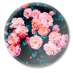 Значок с принтом Dark flowers в городе Новоалтайск,  металл | круглая форма, металлическая застежка в виде булавки | dark | flowers | leaves | roses | весна | лепестки | розы | сад | цветы