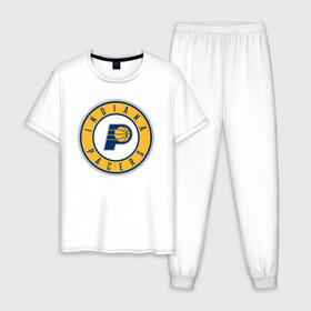 Мужская пижама хлопок с принтом Indiana Pacers (1) в городе Новоалтайск, 100% хлопок | брюки и футболка прямого кроя, без карманов, на брюках мягкая резинка на поясе и по низу штанин
 | ball | basketball | indiana pacers | sport | streetball | баскетбол | индиана пэйсерс | мяч | нба | спорт | стритбол
