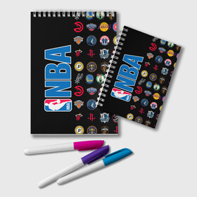 Блокнот с принтом NBA (Team Logos 1) в городе Новоалтайск, 100% бумага | 48 листов, плотность листов — 60 г/м2, плотность картонной обложки — 250 г/м2. Листы скреплены удобной пружинной спиралью. Цвет линий — светло-серый
 | Тематика изображения на принте: ball | basketball | sport | streetball | баскетбол | мяч | нба | спорт | стритбол