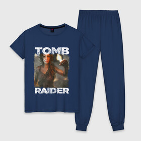 Женская пижама хлопок с принтом TOMB RAIDER в городе Новоалтайск, 100% хлопок | брюки и футболка прямого кроя, без карманов, на брюках мягкая резинка на поясе и по низу штанин | croft | lara | lara croft | tomb raider | колыбель жизни | крофт | лара | лара крофт | расхитительница | расхитительница гробниц | томб райдер
