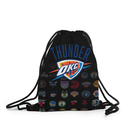 Рюкзак-мешок 3D с принтом Oklahoma City Thunder (2) в городе Новоалтайск, 100% полиэстер | плотность ткани — 200 г/м2, размер — 35 х 45 см; лямки — толстые шнурки, застежка на шнуровке, без карманов и подкладки | ball | basketball | sport | streetball | thunder | баскетбол | мяч | нба | спорт | стритбол | тандер