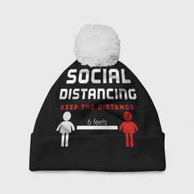 Шапка 3D c помпоном с принтом SOCIAL DISTANCING в городе Новоалтайск, 100% полиэстер | универсальный размер, печать по всей поверхности изделия | Тематика изображения на принте: 2019 | biohazard | china | coronavirus | covid 19 | inc | medicine | ncov | ncov19 | ncov2019 | plague | survivor | virus | warning | вирус | китай | коронавирус | медик | медицина