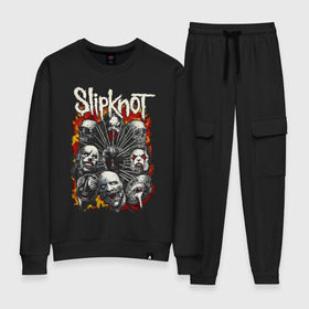 Женский костюм хлопок с принтом Slipknot в городе Новоалтайск, 100% хлопок | на свитшоте круглая горловина, мягкая резинка по низу. Брюки заужены к низу, на них два вида карманов: два 