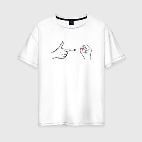 Женская футболка хлопок Oversize с принтом LOVE & SEX в городе Новоалтайск, 100% хлопок | свободный крой, круглый ворот, спущенный рукав, длина до линии бедер
 | fingers | funny | gestures | hands | love | lovers | man | romance | valentines day | woman | влюбленные | день святого валентина | женщина | жесты | любовь | мужчина | пальцы | прикол | романтика | руки