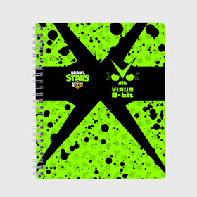 Тетрадь с принтом Brawl Stars VIRUS 8-BIT в городе Новоалтайск, 100% бумага | 48 листов, плотность листов — 60 г/м2, плотность картонной обложки — 250 г/м2. Листы скреплены сбоку удобной пружинной спиралью. Уголки страниц и обложки скругленные. Цвет линий — светло-серый
 | 8 bit | 8 бит | 8bit | brawl | crow | game | leon | sally | spike | stars | virus | бравл | вирус | ворон | игра | леон | салли | спайк | старз | старс